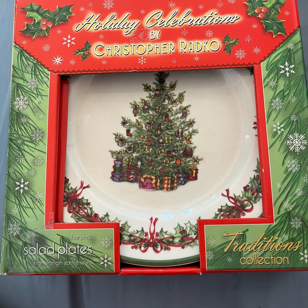 Christopher Radko Traditions Collection Salad Plates - Green and Red design